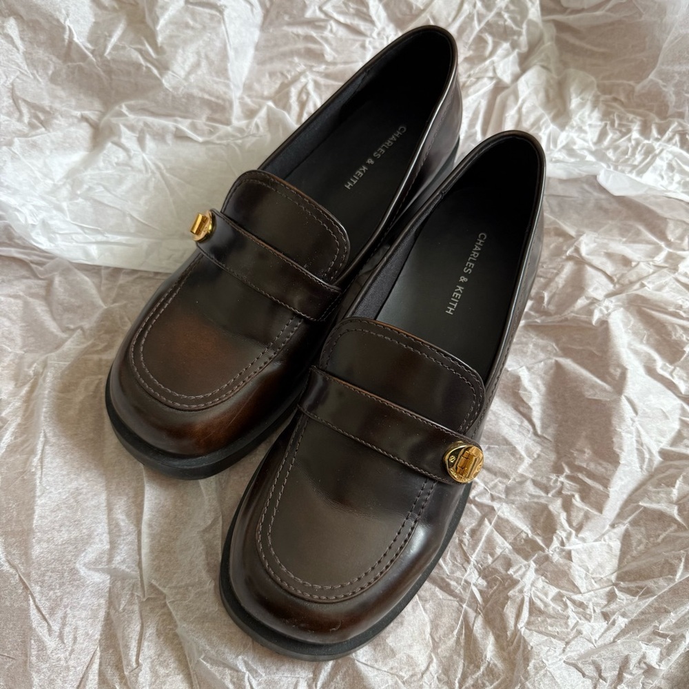 USED- Excellent // Charles & Keith Dark Brown Loafers with Gold Detail